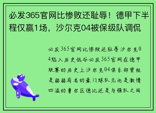 必发365官网比惨败还耻辱！德甲下半程仅赢1场，沙尔克04被保级队调侃 - 副本