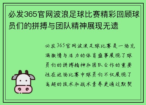必发365官网波浪足球比赛精彩回顾球员们的拼搏与团队精神展现无遗