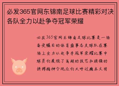 必发365官网东锦南足球比赛精彩对决各队全力以赴争夺冠军荣耀